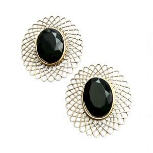 Vintage-Inspired Gold Black Filigree Statement Earrings –  Clip On